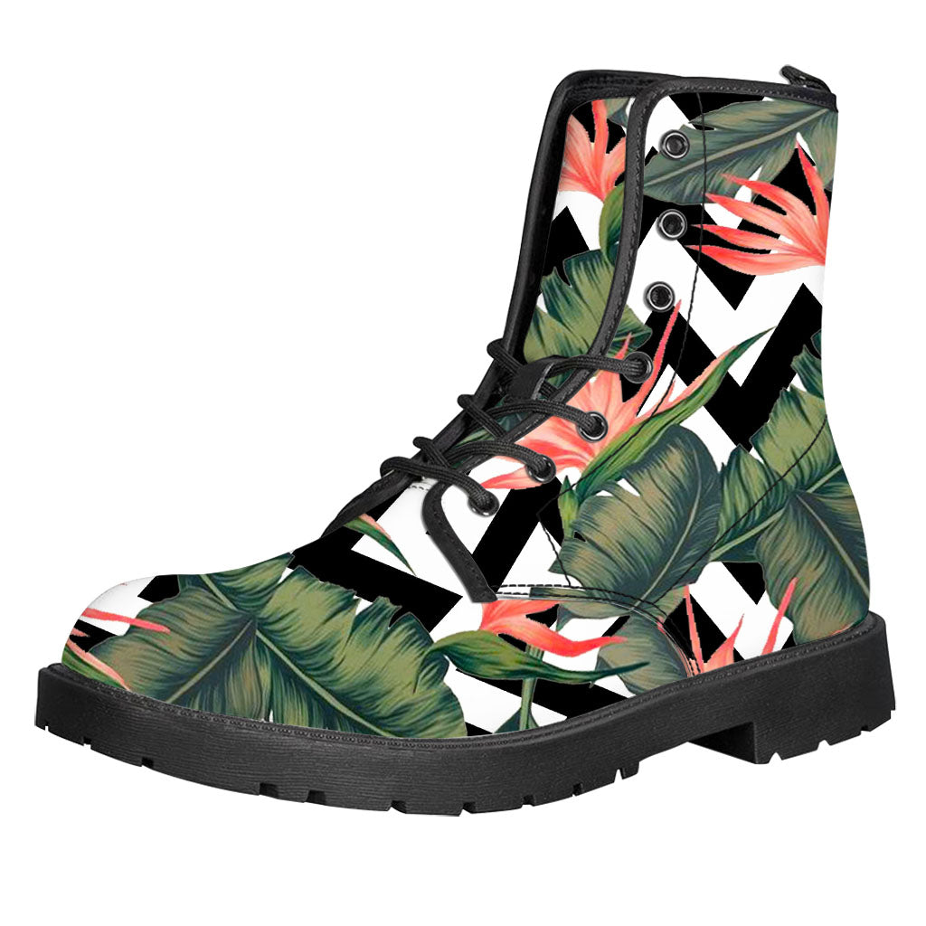 Zig Zag Tropical Pattern Print Leather Boots