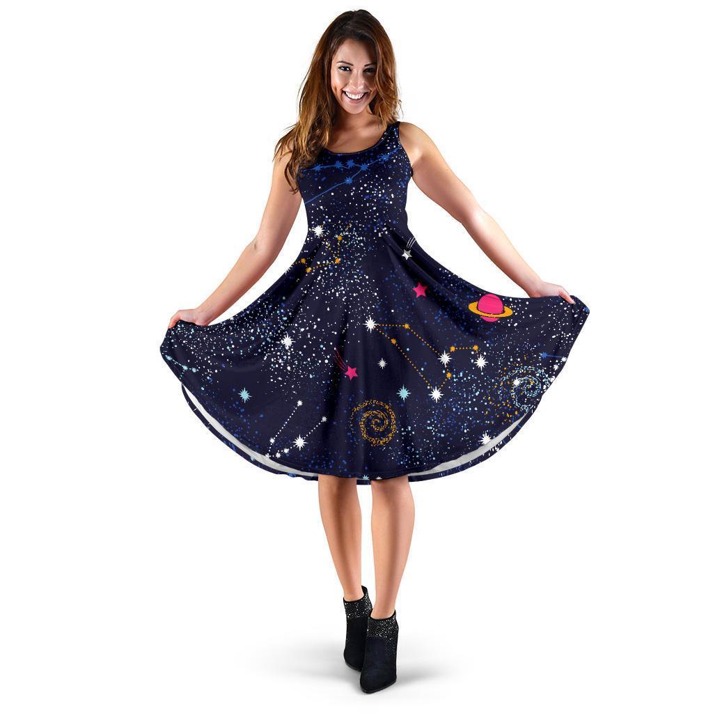 Zodiac Star Signs Galaxy Space Print Women's Dress