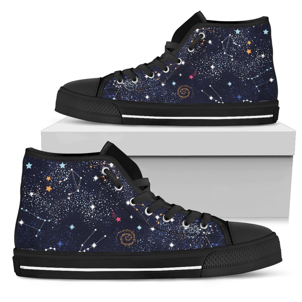 Zodiac Star Signs Galaxy Space Print Women's High Top Shoes