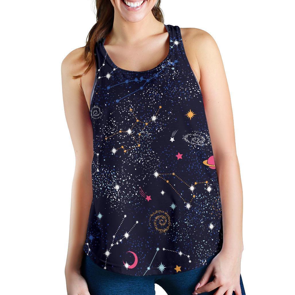 Zodiac Star Signs Galaxy Space Print Women's Racerback Tank Top