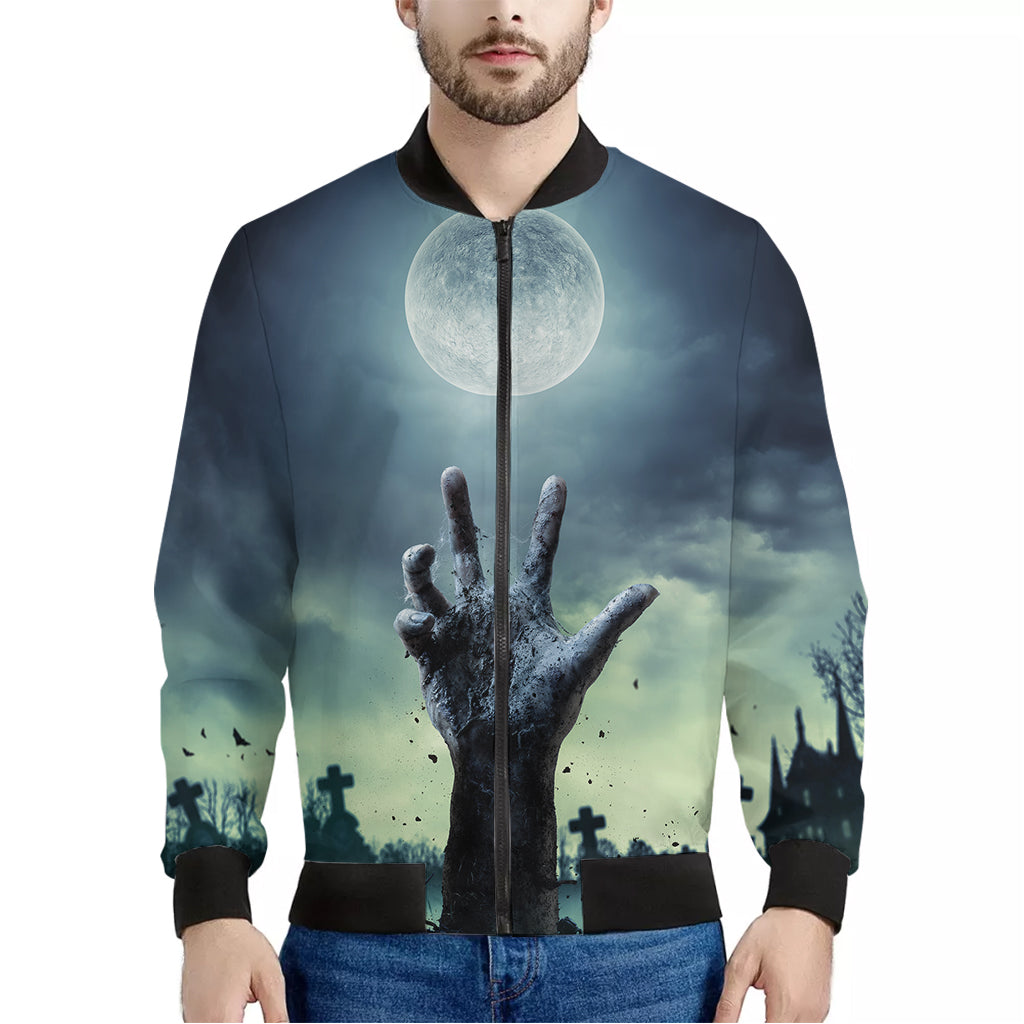 Zombie Hand Rising From Grave Print Men's Bomber Jacket