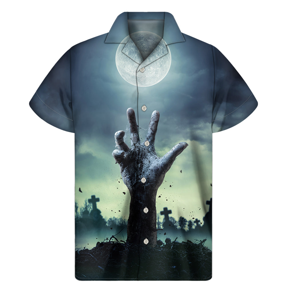 Zombie Hand Rising From Grave Print Men's Short Sleeve Shirt