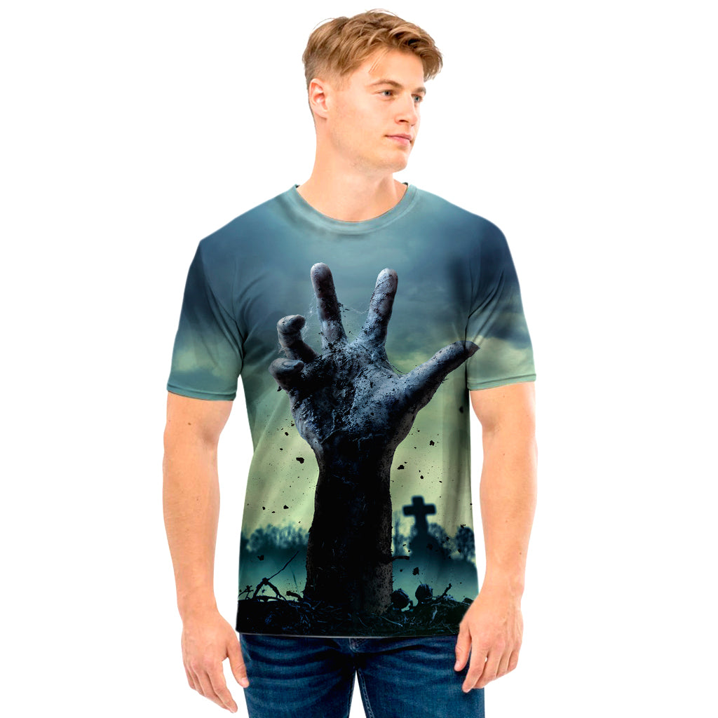 Zombie Hand Rising From Grave Print Men's T-Shirt