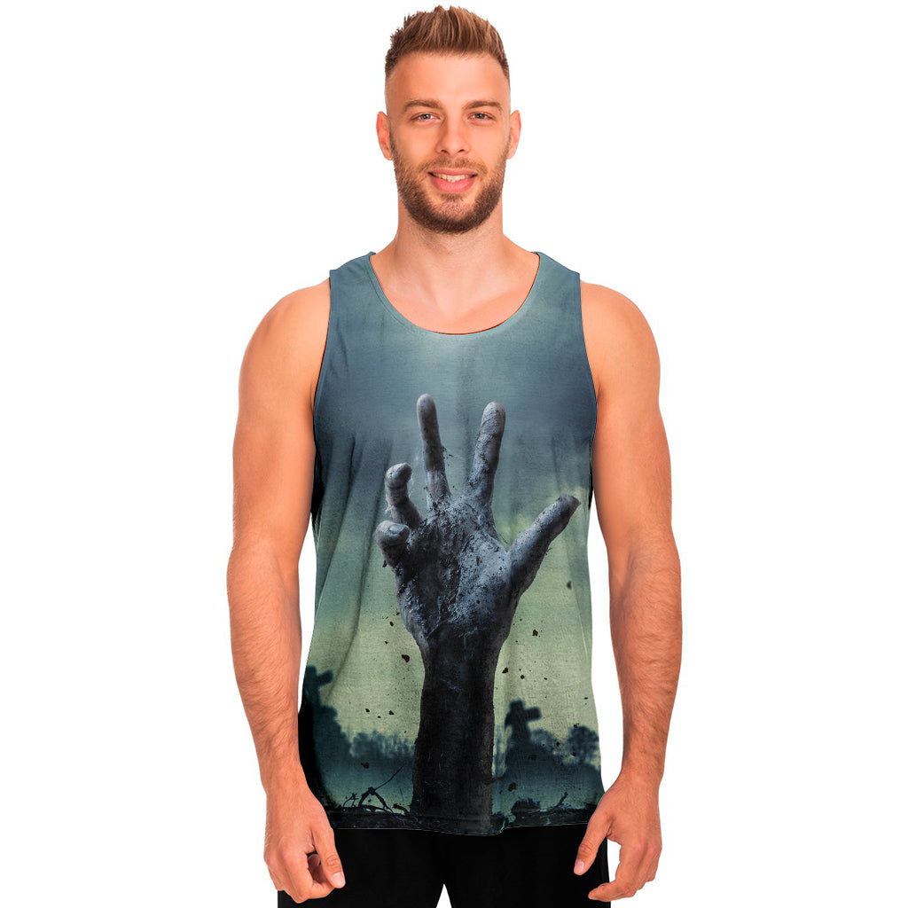 Zombie Hand Rising From Grave Print Men's Tank Top