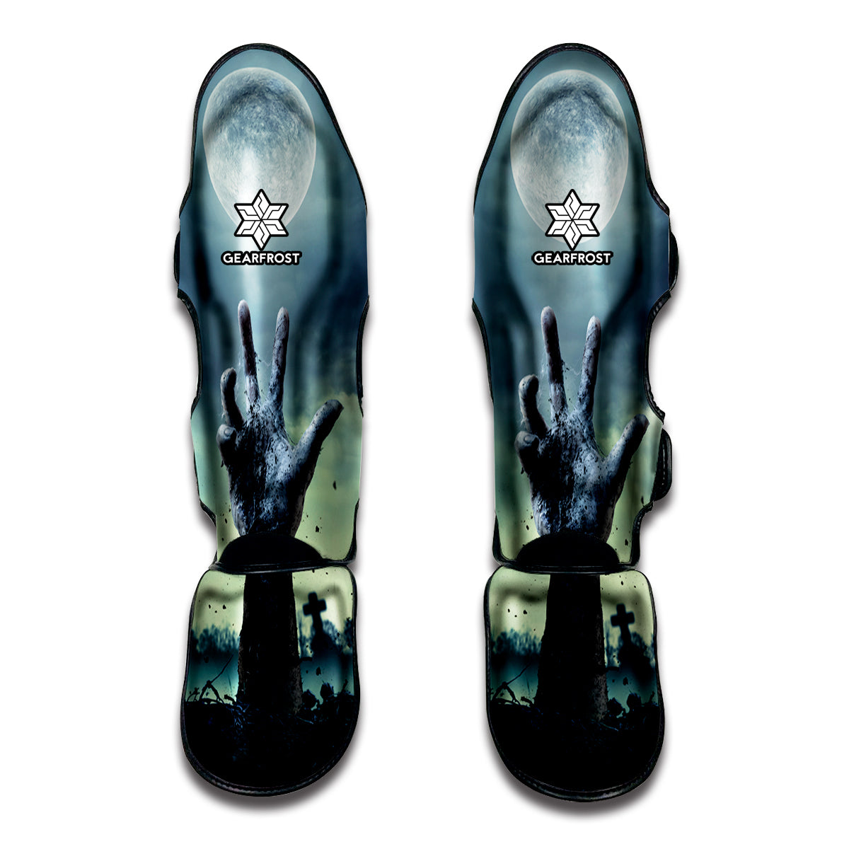 Zombie Hand Rising From Grave Print Muay Thai Shin Guards