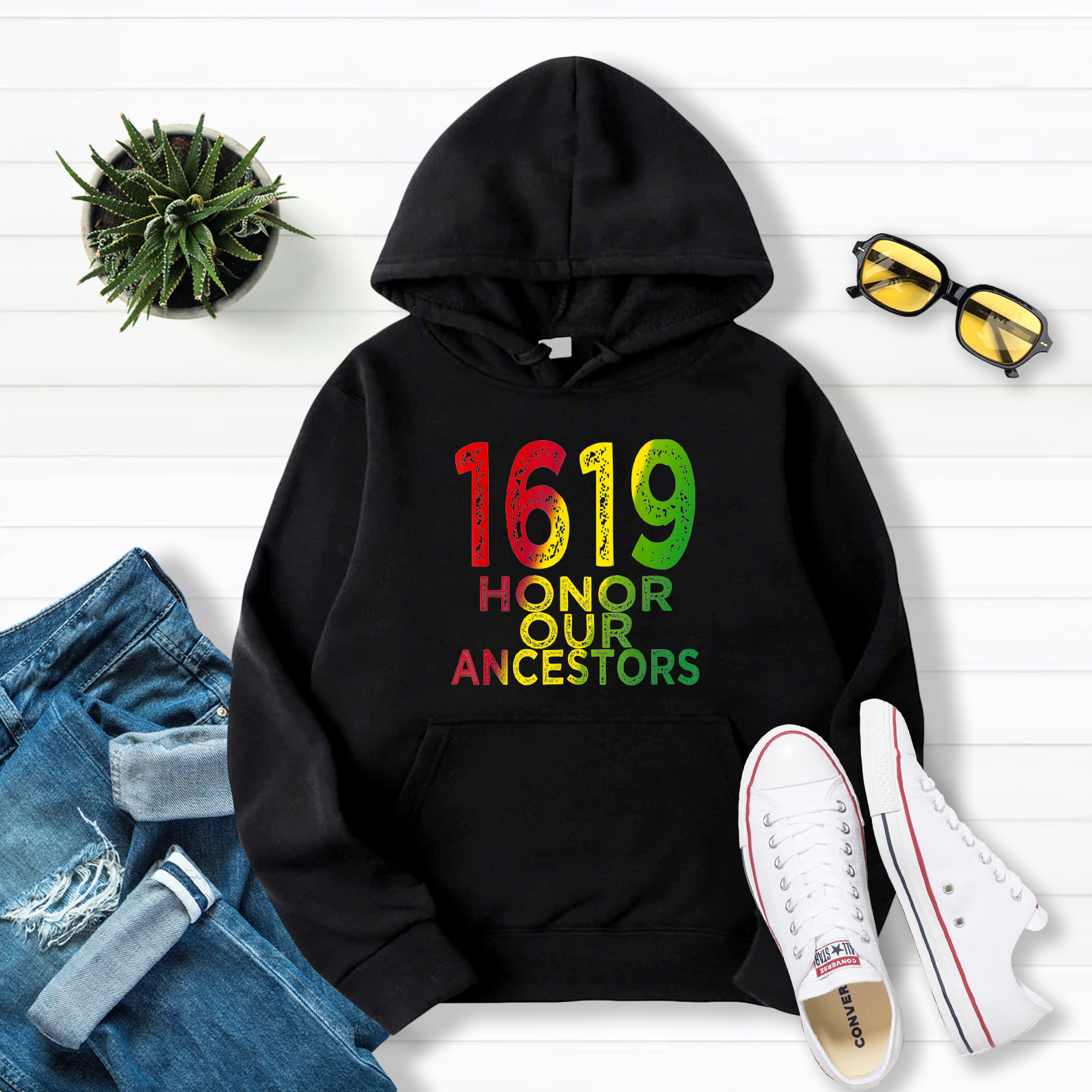 1619 Our Ancestors Project Black History Month Kwanzaa Gift Hoodie Pullover Hoodie Black S-5XL