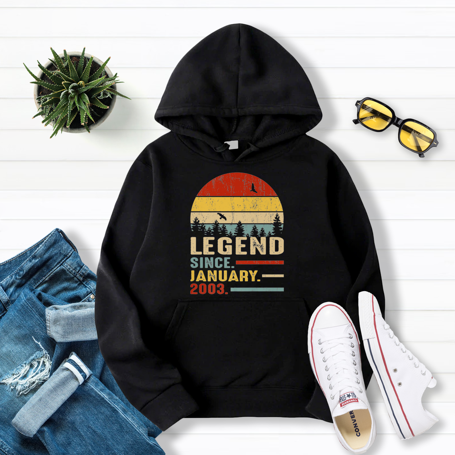 18 Years Old Retro Birthday Gift Legend Since January 2003 Premium Pullover Hoodie Black S-5XL