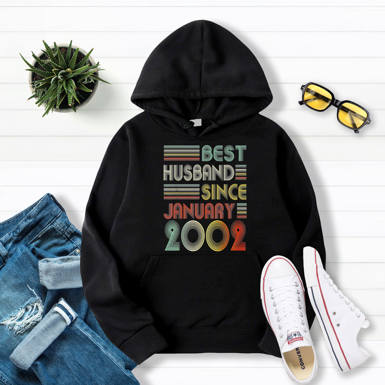 19Th Wedding Anniversary Best Husband Since January 2002 Pullover Hoodie Black S-5XL