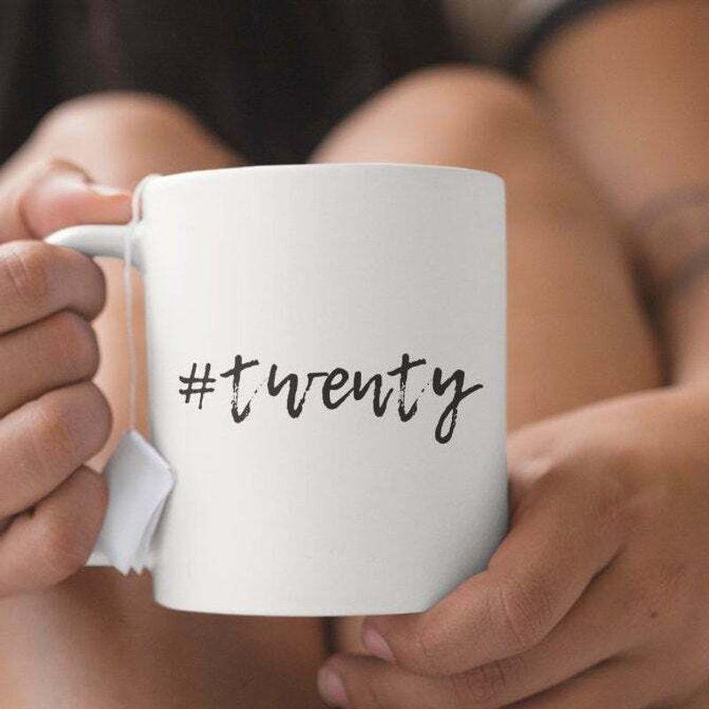 20th Birthday Teenager Gift Hashtag Milestone Twenty 20 Girly Happy Mug White Ceramic 11-15oz Coffee Tea Cup