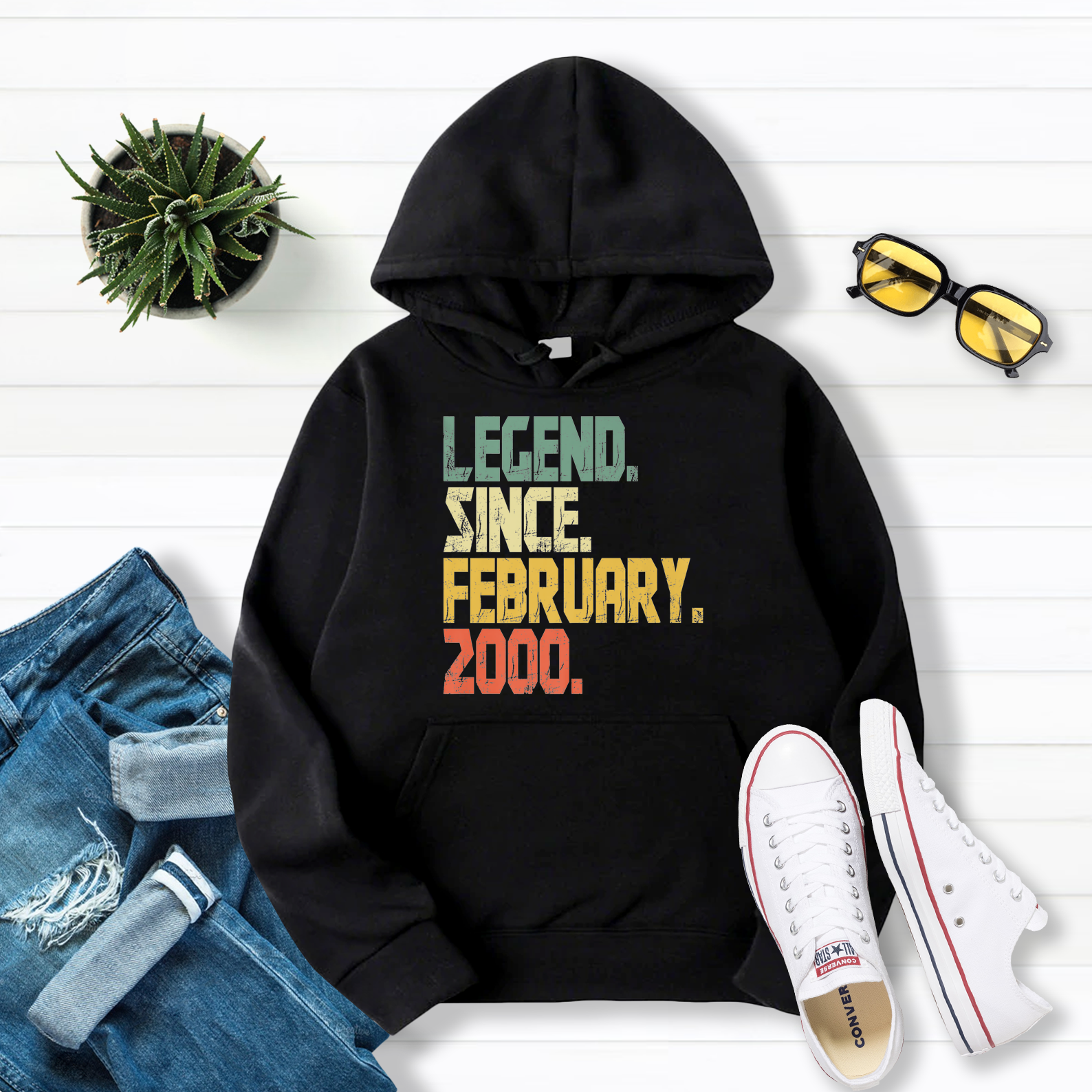21 Years Old Gifts Shirt- Legend Since February 2000 Pullover Hoodie Black S-5Xl
