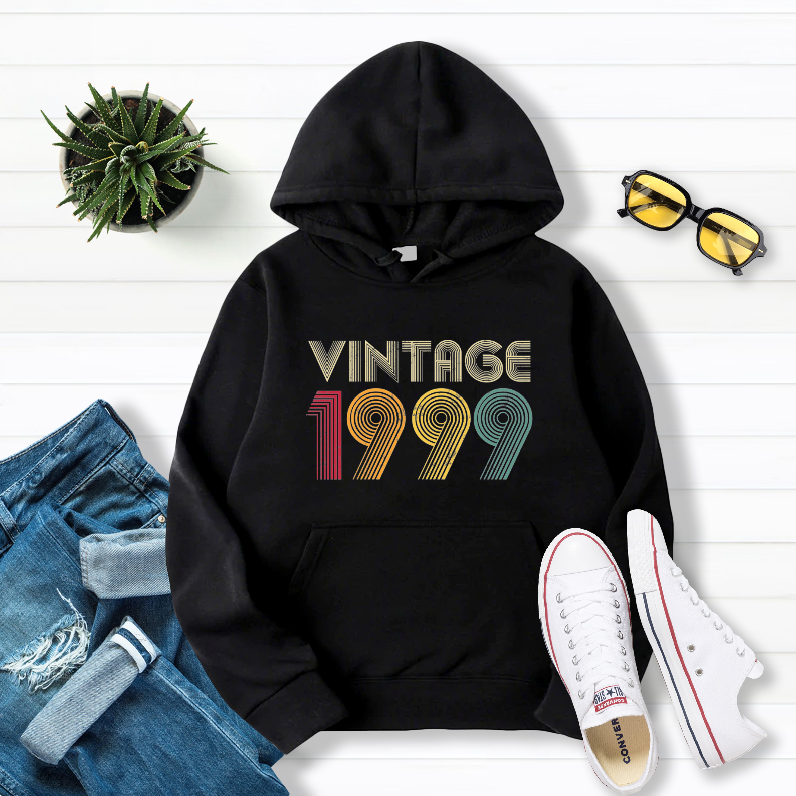21st Birthday Gift Vintage 1999 Classic Pullover Hoodie Black S-5XL