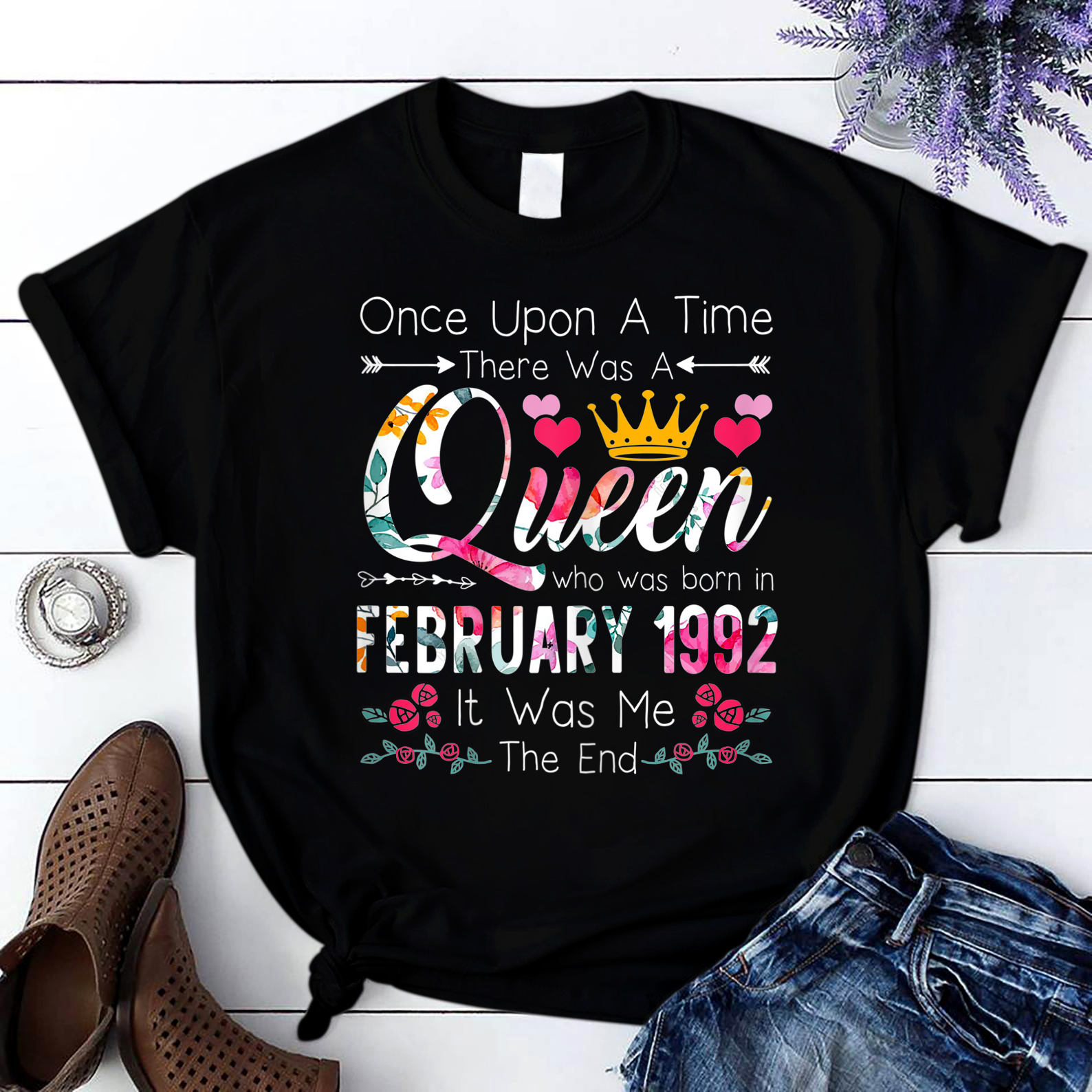 29 Years Birthday Girls 29Th Birthday Queen February 1992 T Shirt Black Women S-3Xl