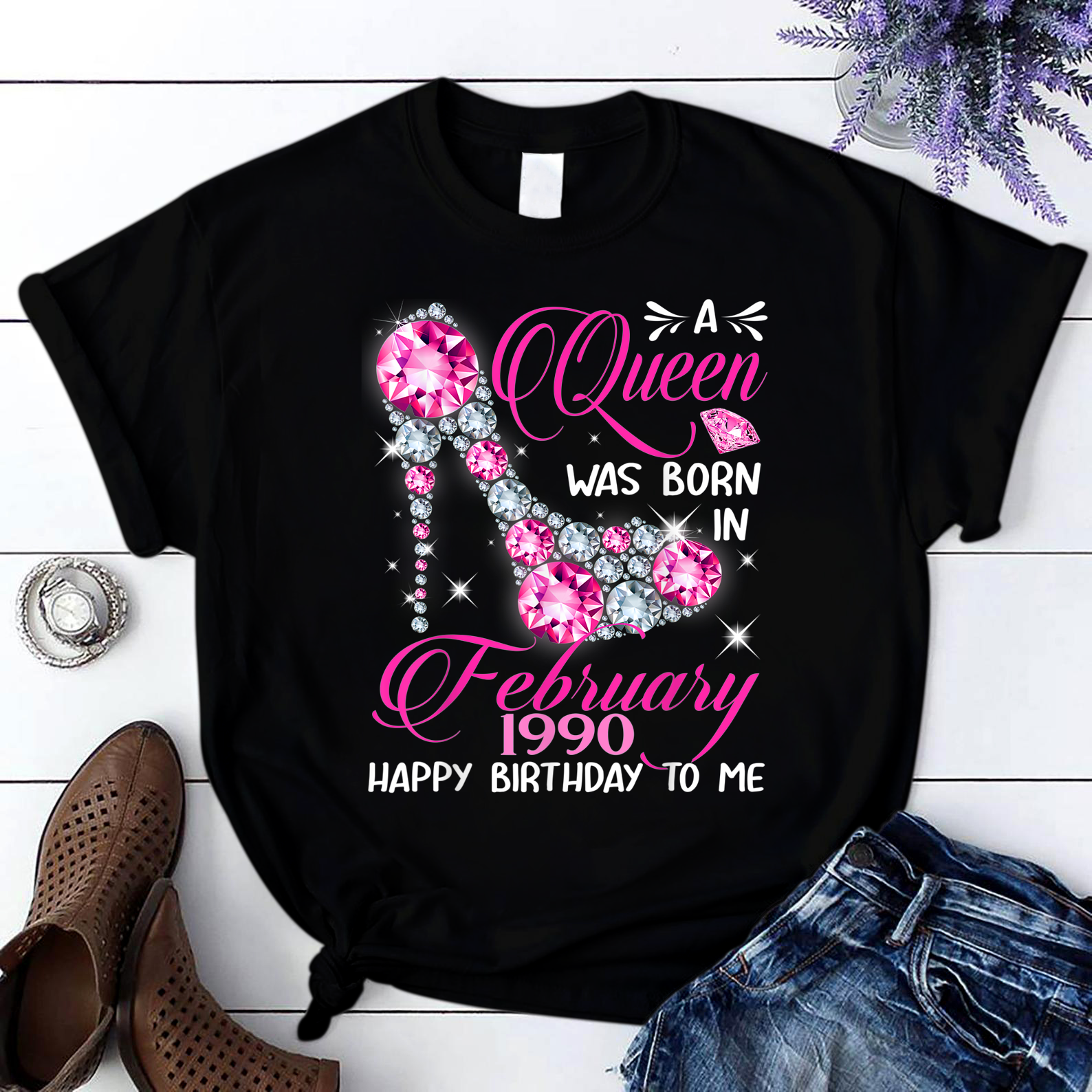 30Th Birthday Gift Queens Are Born In February 1990 Birthday T Shirt Black Women S-3Xl