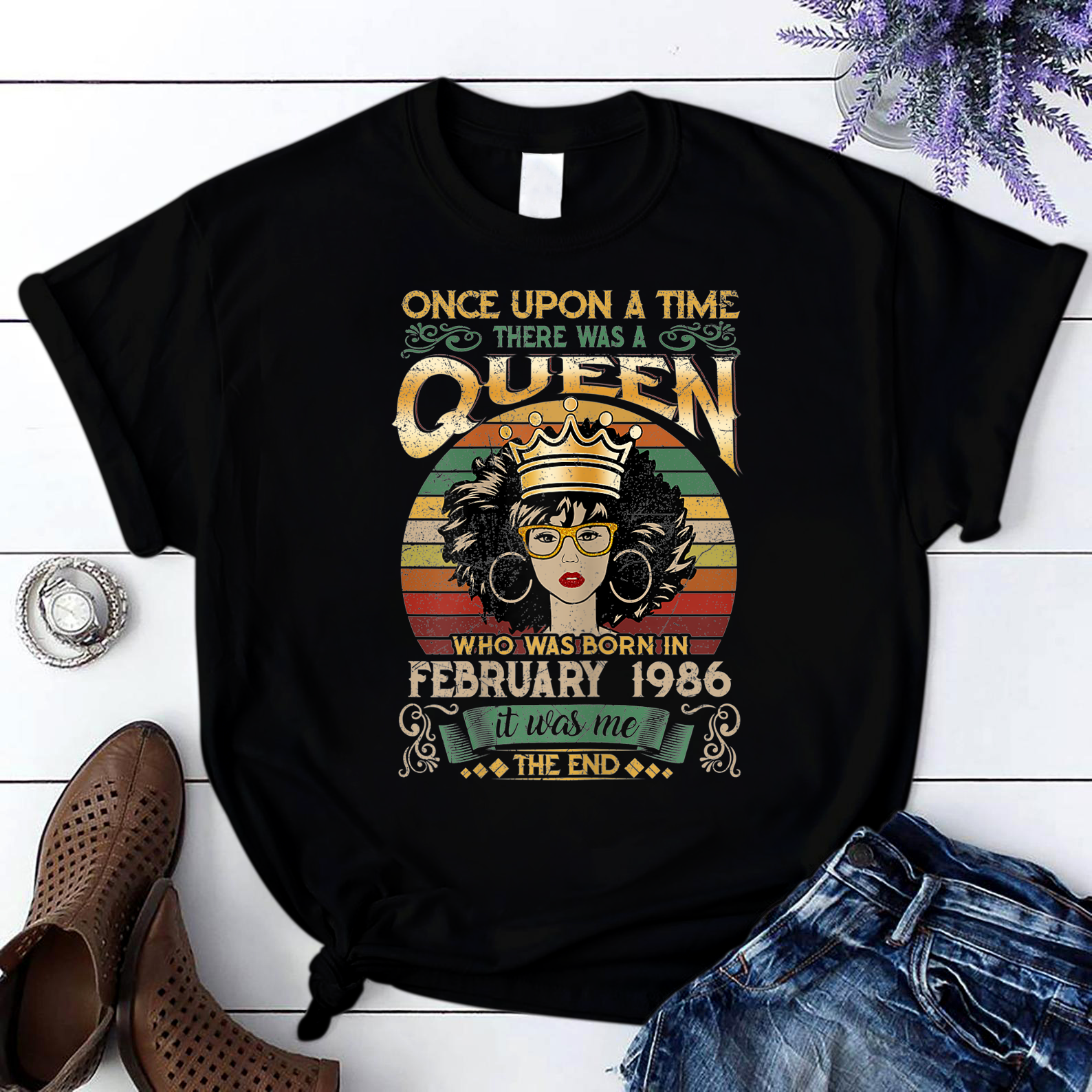 35 Years Birthday Girls 35Th Birthday Queen February 1986 T Shirt Black Women S-3Xl