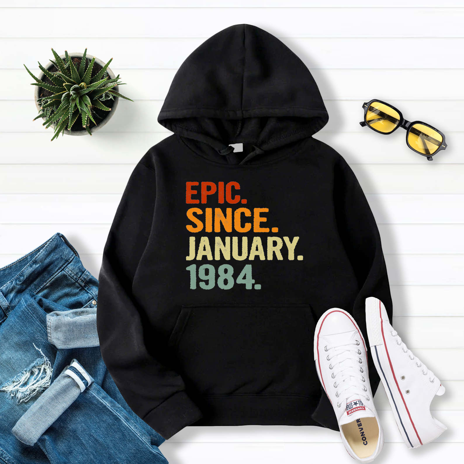 37 Years Old Retro Birthday Gift Epic Since January 1984 Premium Pullover Hoodie Black S-5XL