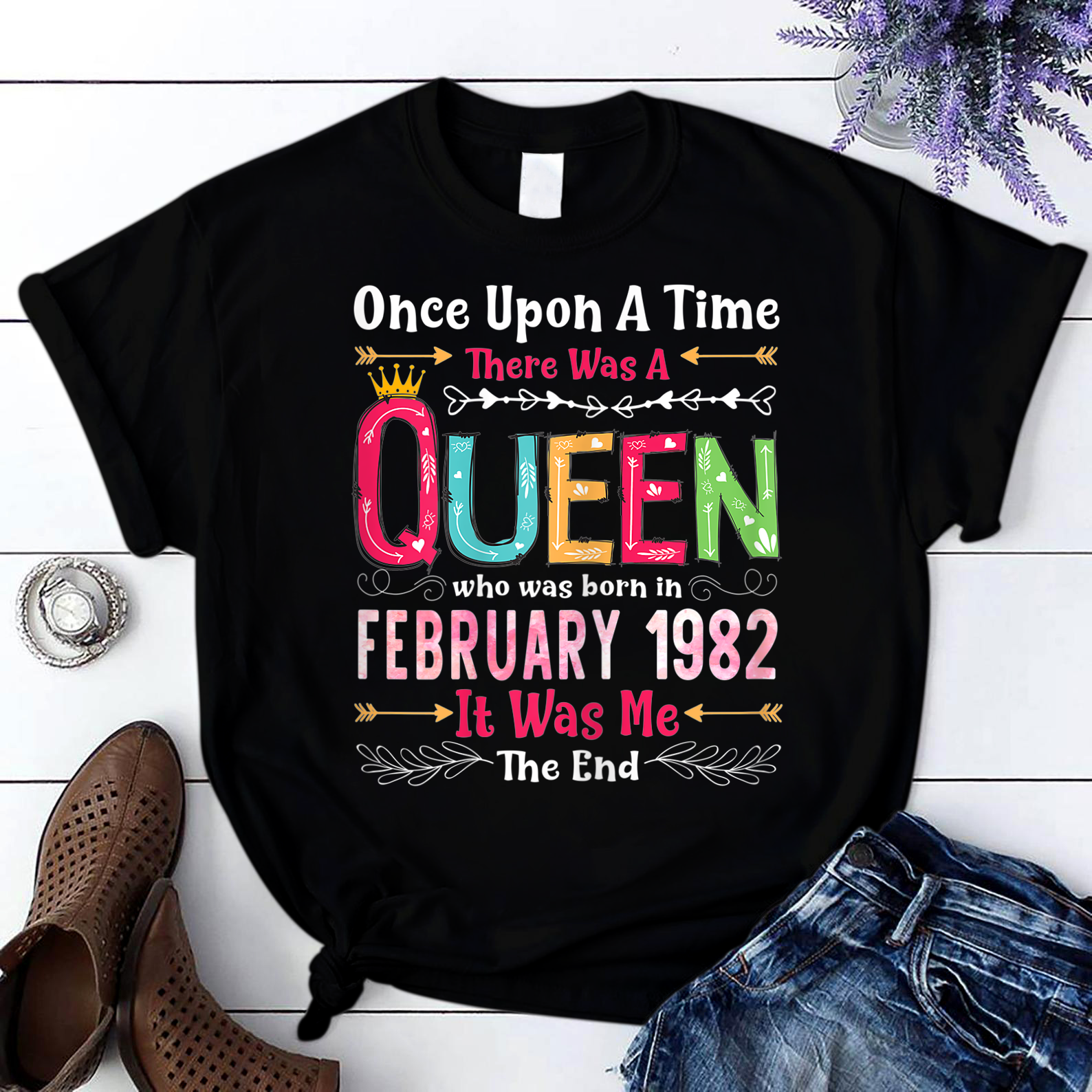 39 Years Birthday Girls 39Th Birthday Queen February 1982 T Shirt Black Women S-3Xl