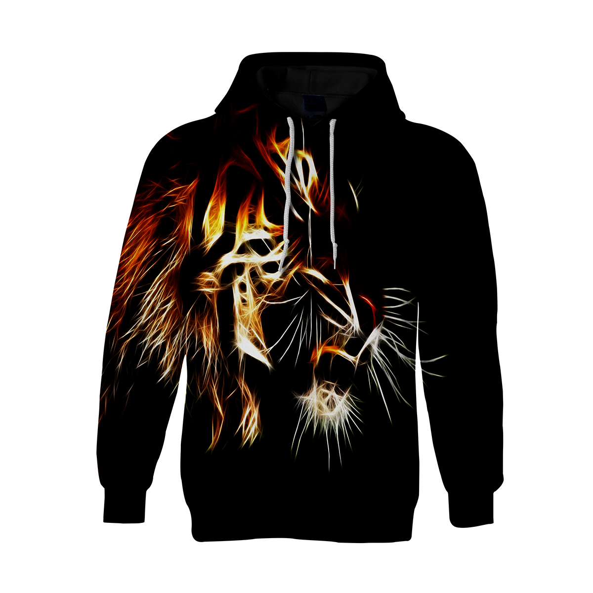 3D Fire Tiger Pattern Long Sleeve Casual Pullover Hoodie 3D Print Full S-5XL