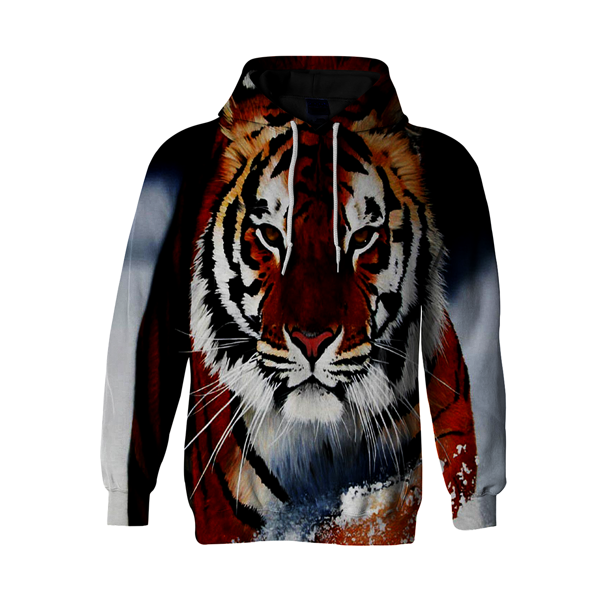 3D Fire Tiger Print Long Sleeve Pullover Hoodie 3D Print Full S-5XL