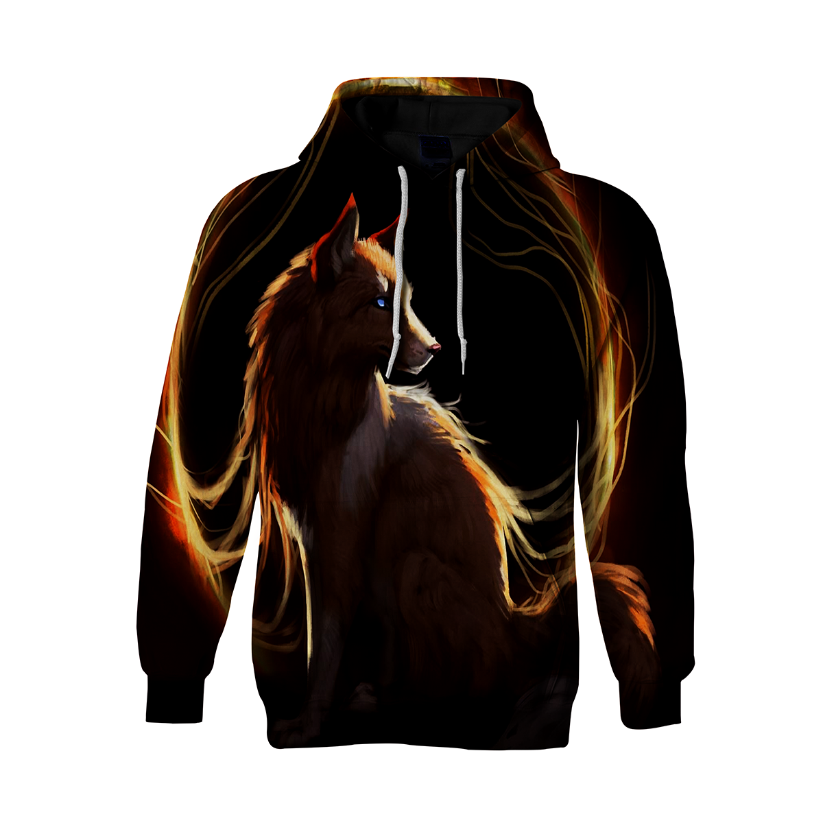 3D Fire Wolf Printed Long Sleeve Pullover Hoodie 3D Print Full S-5XL