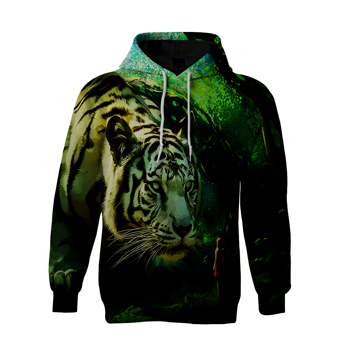 3D Tiger Pattern Long Sleeve Pouch Pocket Relaxed Unique Pullover Hoodie 3D Print Full S-5XL