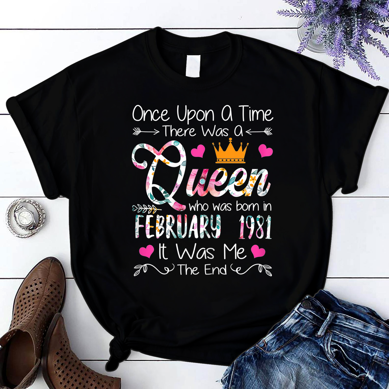 40 Years Birthday Girls 40Th Birthday Queen February 1981 T Shirt Black Women S-3Xl