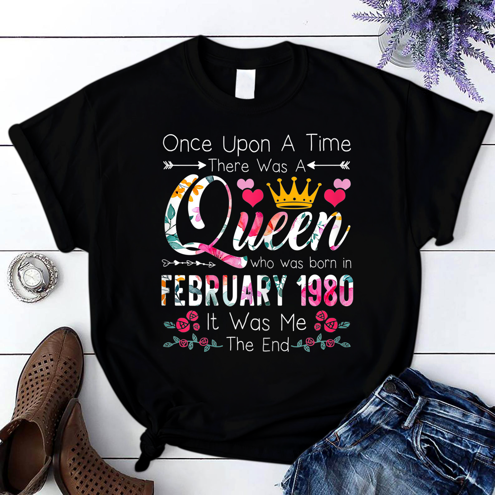 41 Years Birthday Girls 41Th Birthday Queen February 1980 T Shirt Black Women S-3Xl