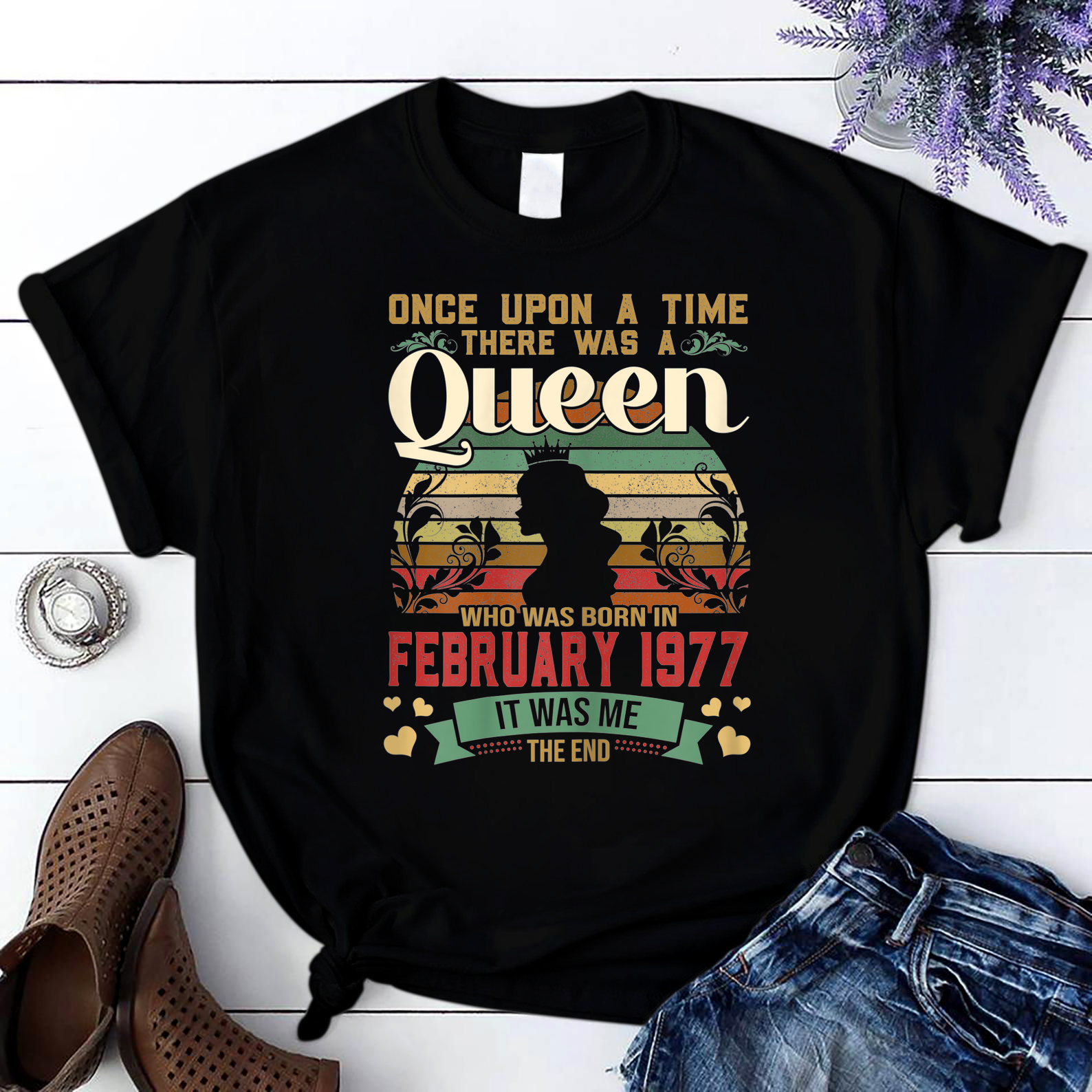 44 Years Birthday Girls 44Th Birthday Queen February 1977 T Shirt Black Women S-3Xl