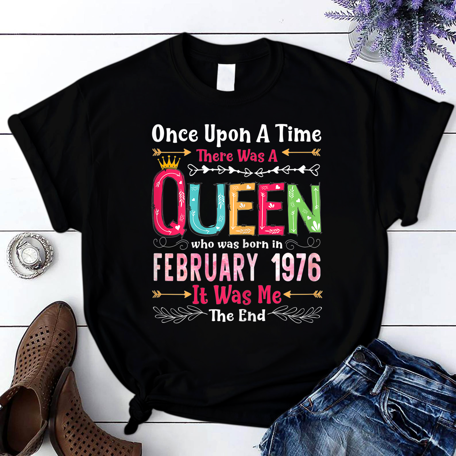 45 Years Birthday Girls 45Th Birthday Queen February 1976 T Shirt Black Women S-3Xl