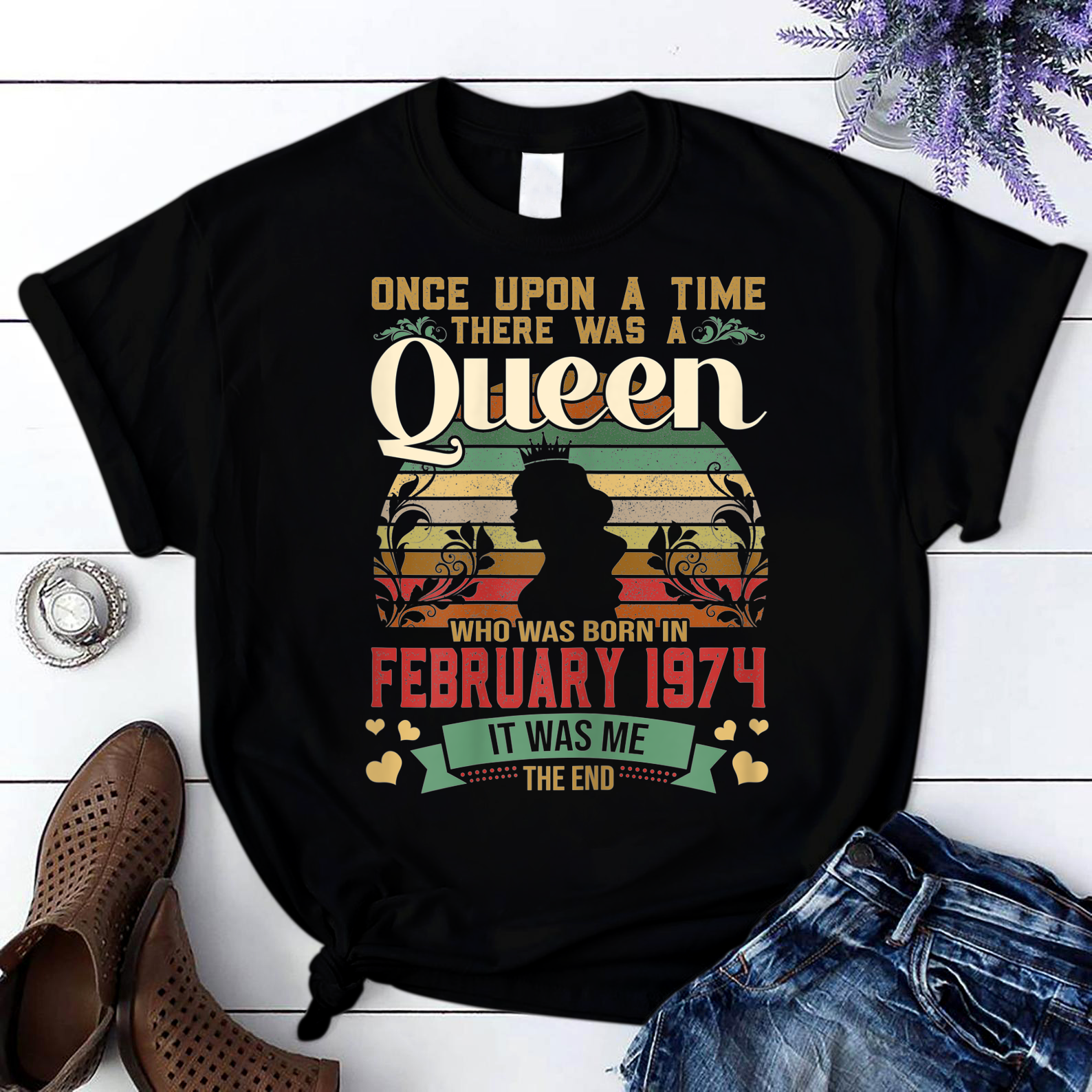 47 Years Birthday Girls 47Th Birthday Queen February 1974 T Shirt Black Women S-3Xl