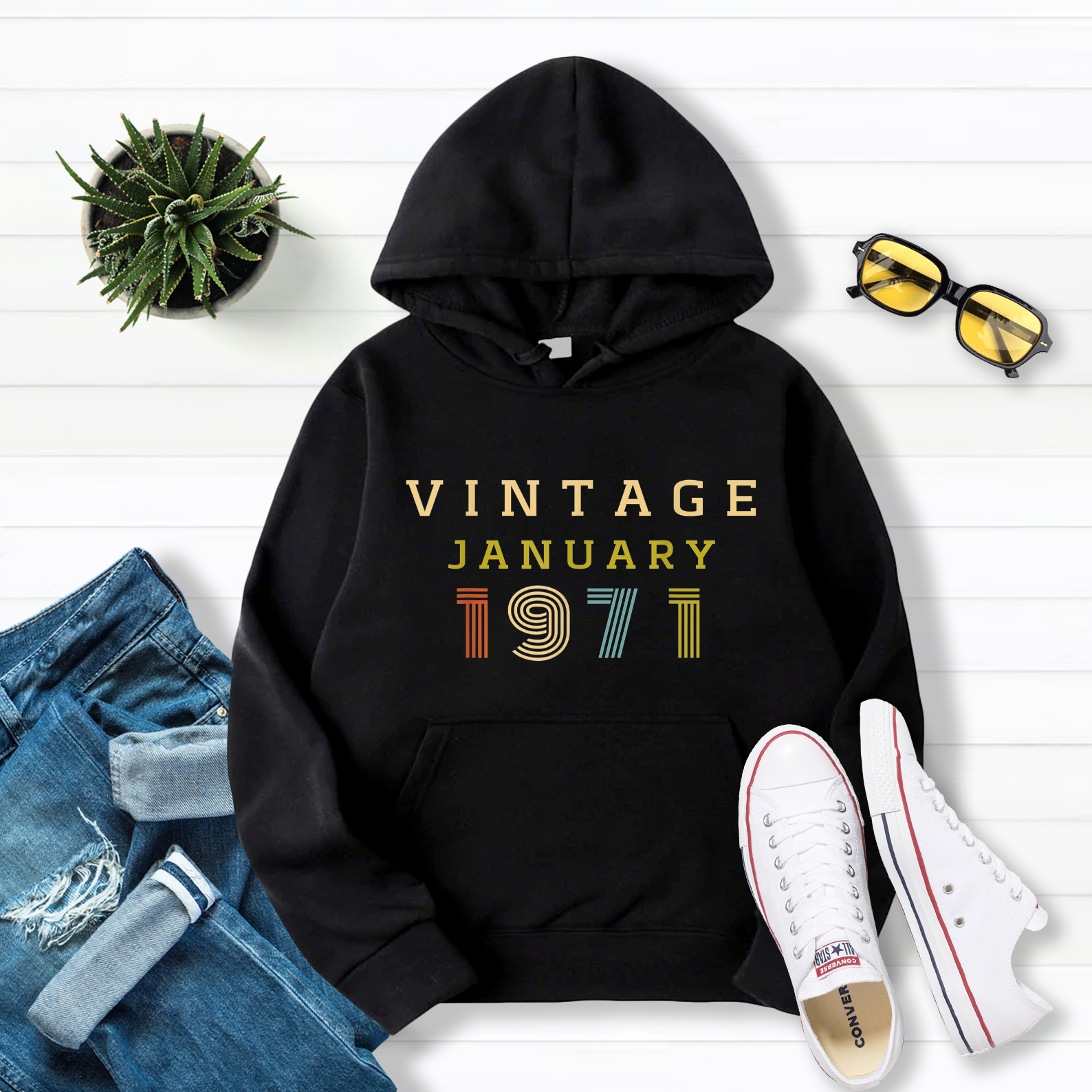 49 Year Old Birthday Gift Vintage 1971 January Pullover Hoodie Black S-5XL