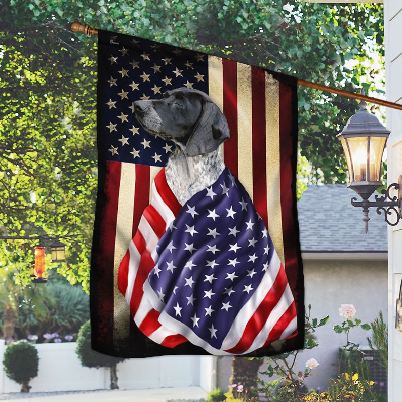 4th July Garden Flag, Independence Day Flag, Black German Shorthaired Pointer Flag American Patriot