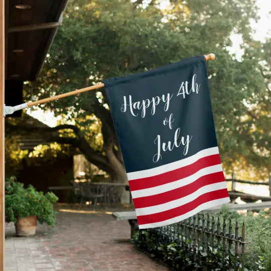 4th July Garden Flag, Independence Day Flag Script Red White Blue Custom Name House Flag