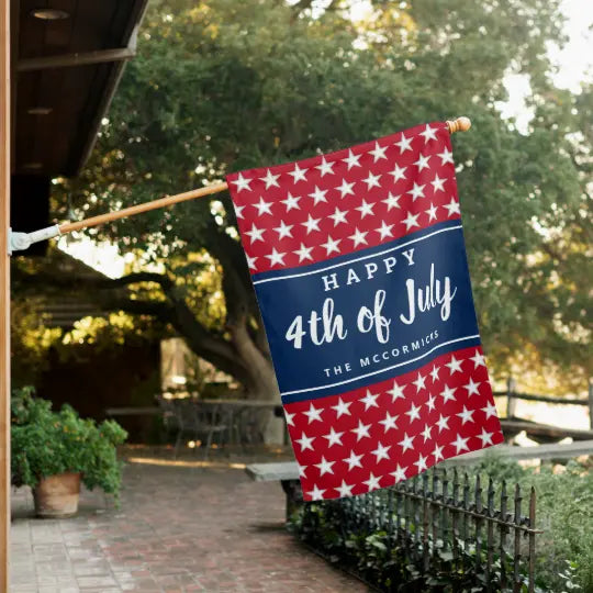 4th July Garden Flag, Independence Day Flag Red White And Blue Family Personalized Custom Name House Flag