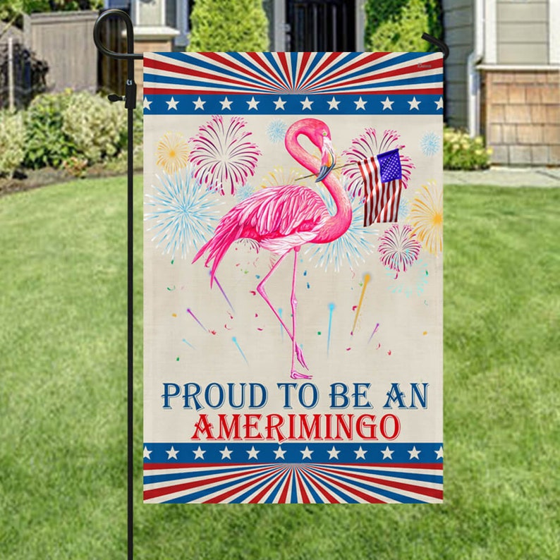 4th Of July Flag, Independence Day Horse Flag Garden Flamingo Flag Proud To Be An Amerimingo