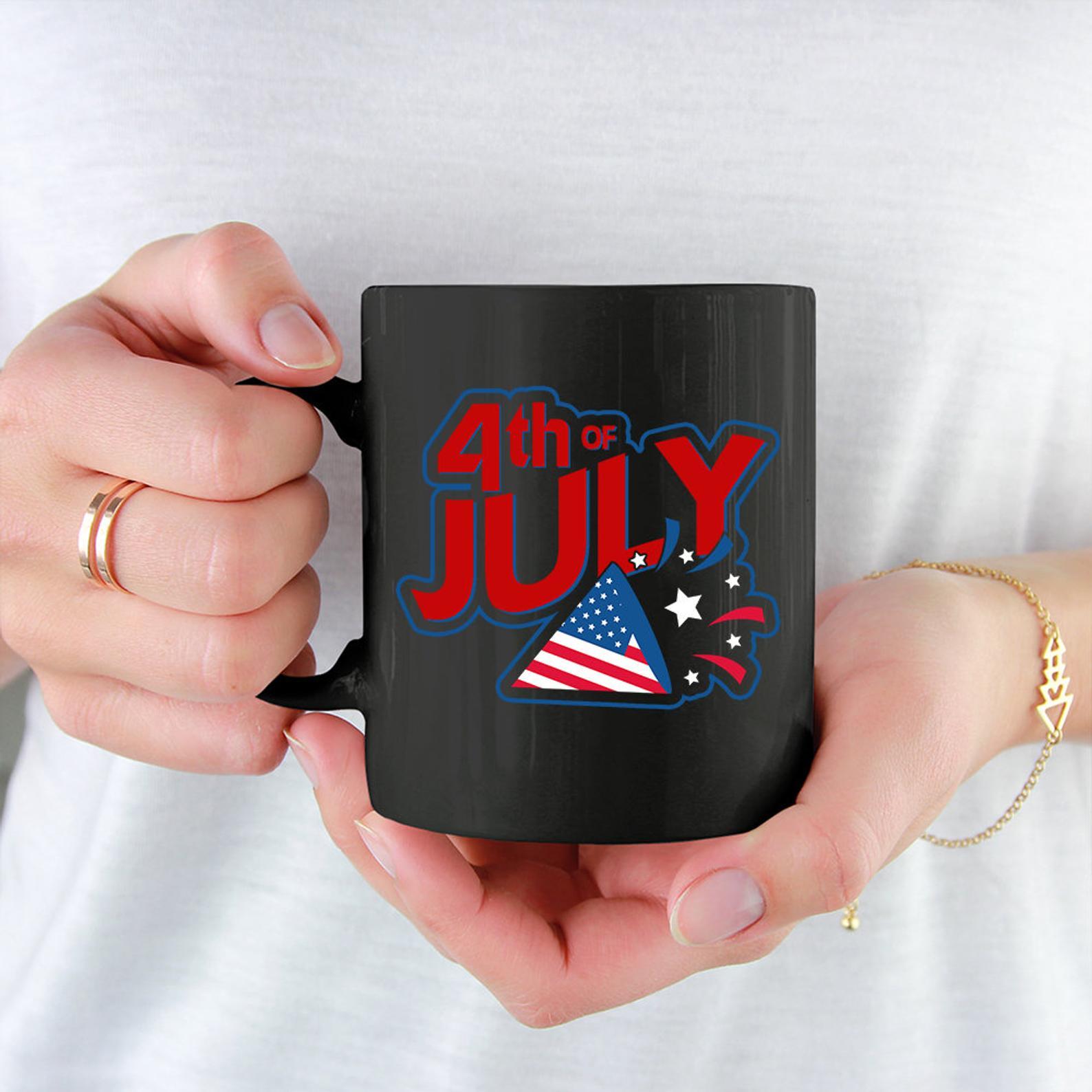 4th of July Independence Day Gift Mug Black Ceramic 11-15oz Coffee Tea Cup