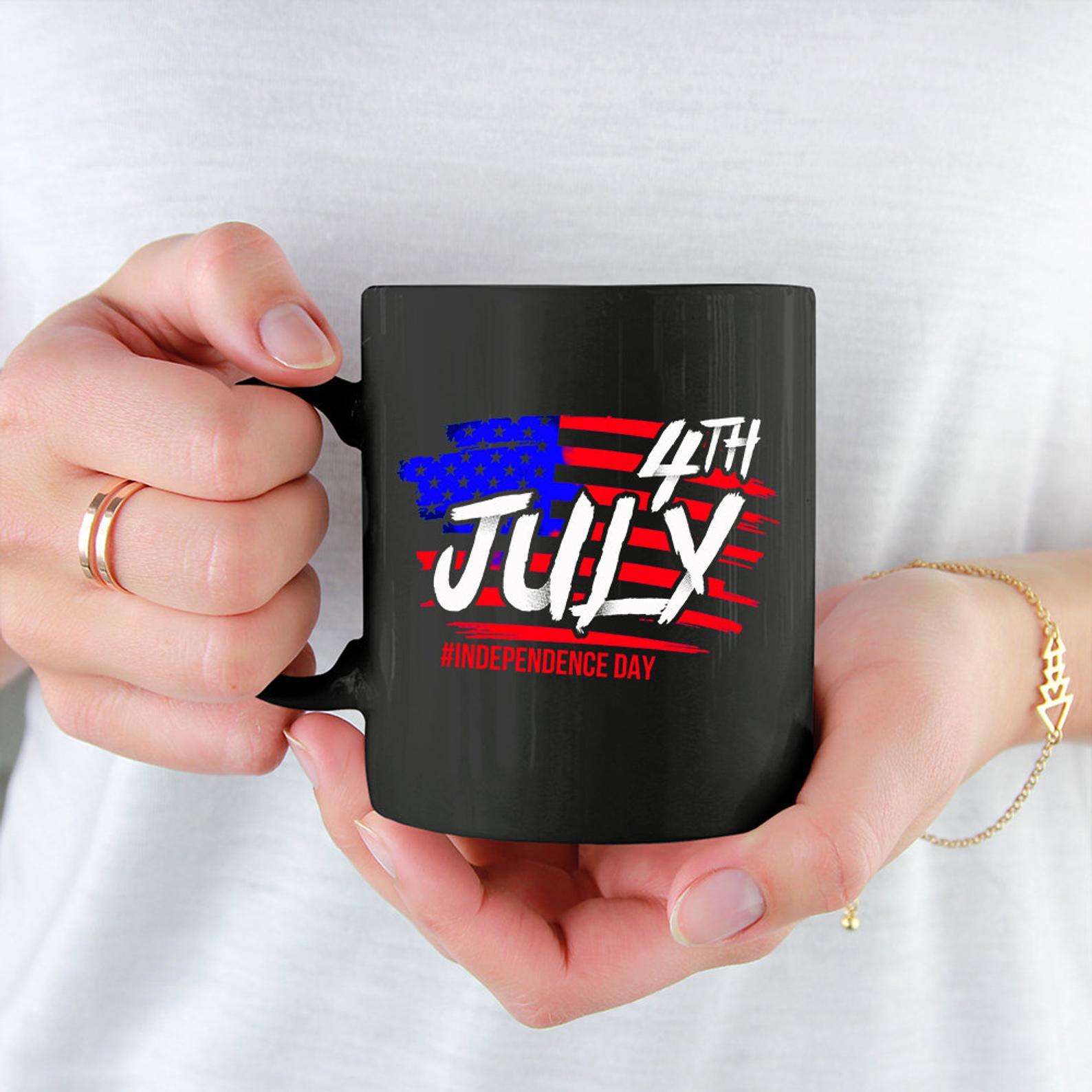 4th of July Independence Day Mug Black Ceramic 11-15oz Coffee Tea Cup