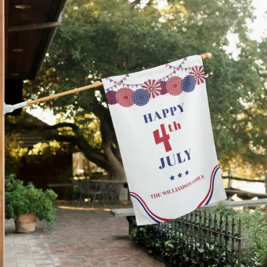 4th of July Independence Day Patriotic Custom Name House Flag, Garden Flag