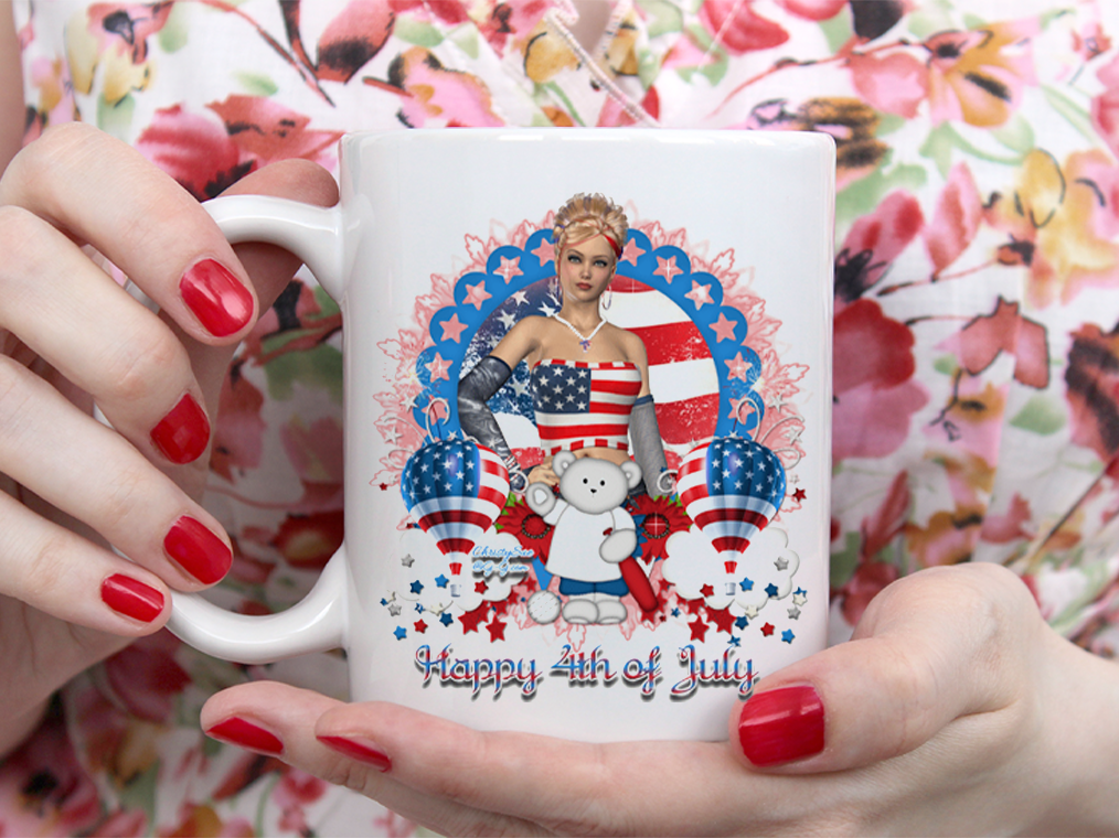 4th Of July Mother And Children Mug White Ceramic 11-15oz Coffee Tea Cup