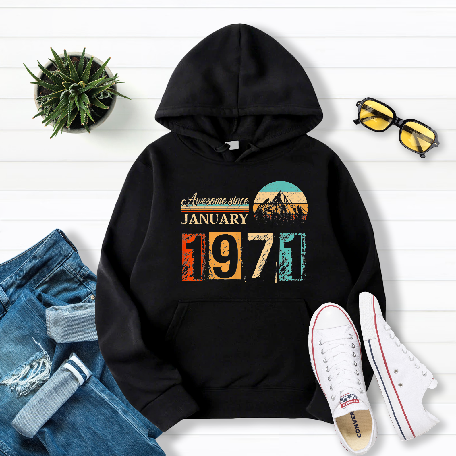 50 Year Old Gifts Awesome Since January 1971 50th Birthday Pullover Hoodie Black S-5XL