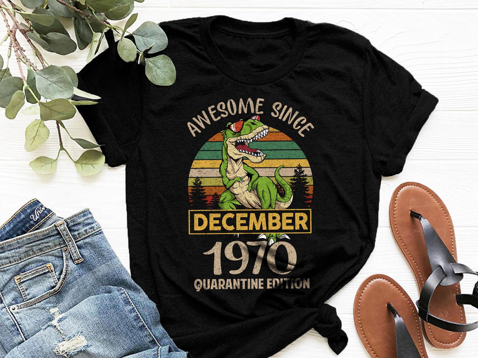 50th Birthday Idea December 1970 Dinosaur Women T shirt Black