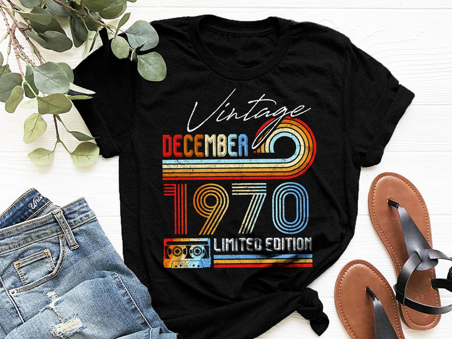 50th Birthday Idea December 1970 VintageWomen T shirt Black