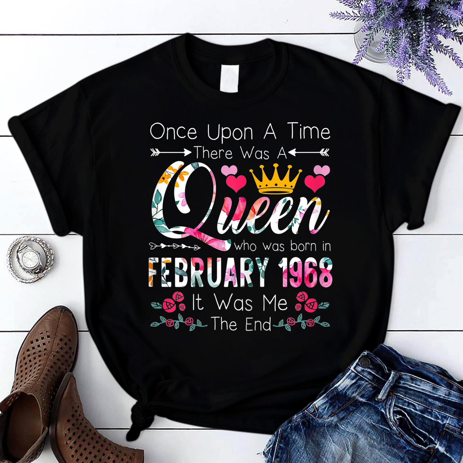 53 Years Birthday Girls 53Th Birthday Queen February 1968 T Shirt Black Women S-3Xl