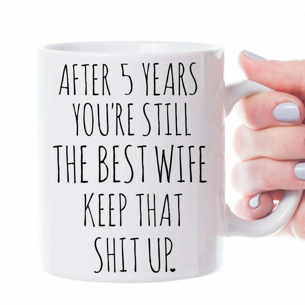 5th Wedding Gift 5 Years Married For Wife 5th Anniversary Wood Mug White Ceramic 11-15oz Coffee Tea Cup