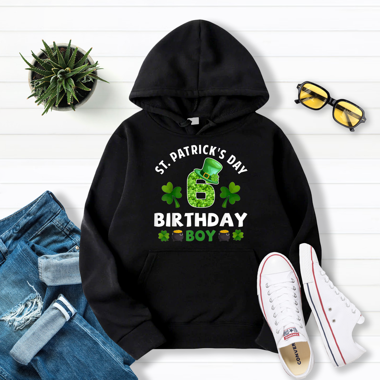 6Th Birthday Boy St Patricks Day 6 Years Old Irish Pullover Hoodie Black S-5XL