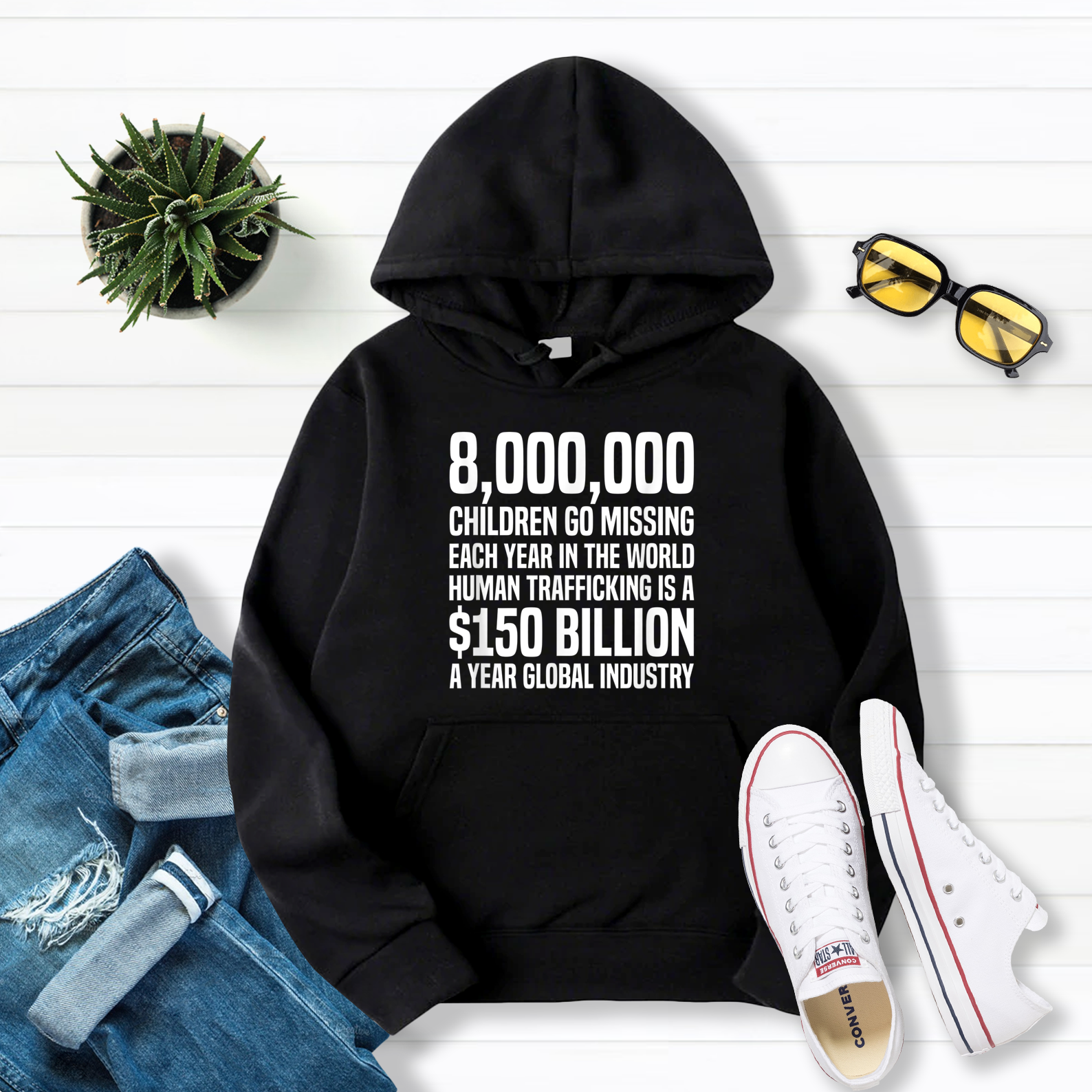 8 Million Children End Child Trafficking Human Trafficking Pullover Hoodie Black S-5XL