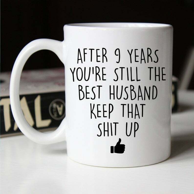 9th Anniversary Gift 9 Year Anniversary Pottery Anniversary Gift Nine Year Mug White Ceramic 11-15oz Coffee Tea Cup