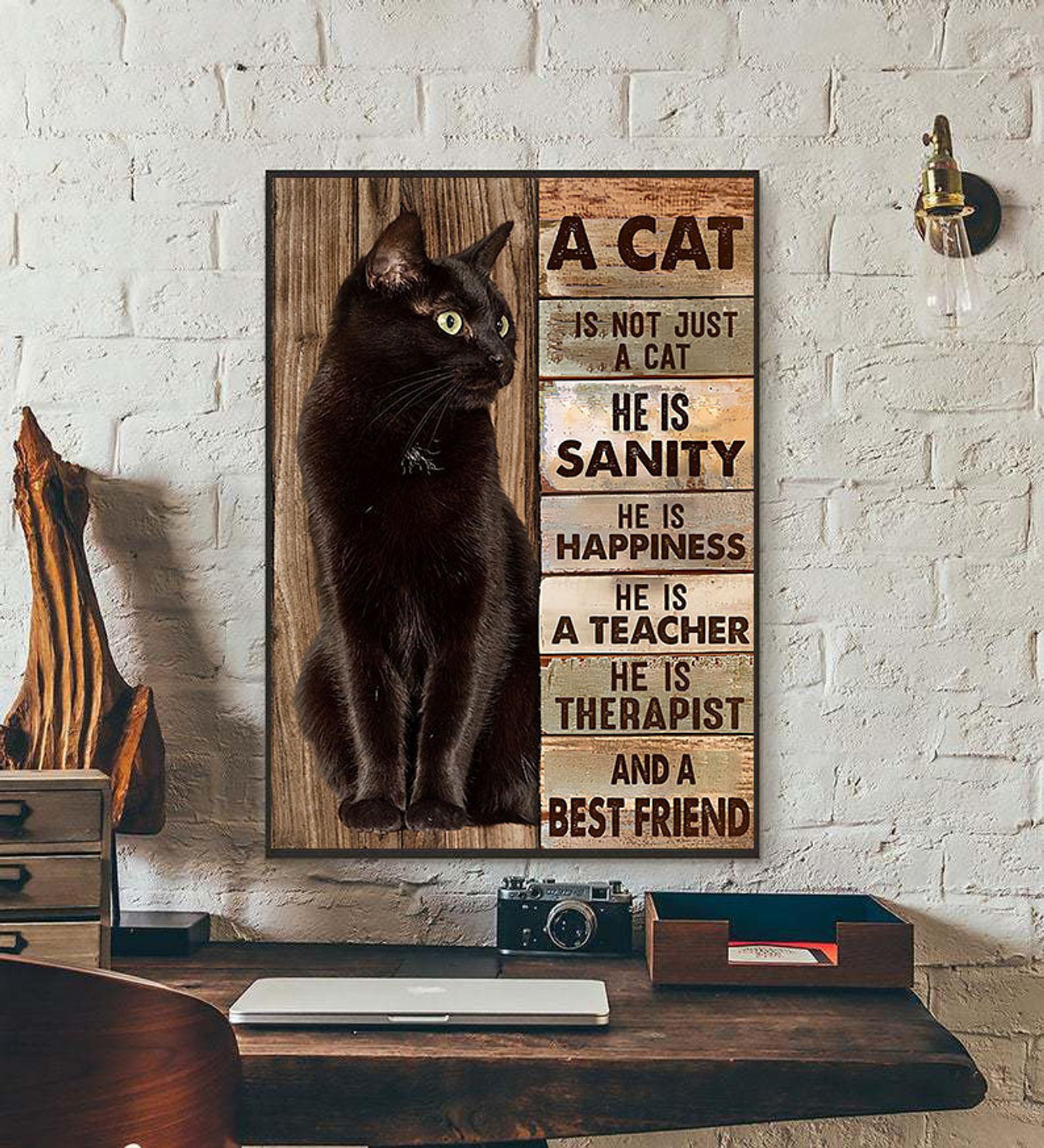 A Cat Is Not Just A Cat He Is A Best Friend Black Cat Vintage Cat Love Satin Poster Portrait no Frame