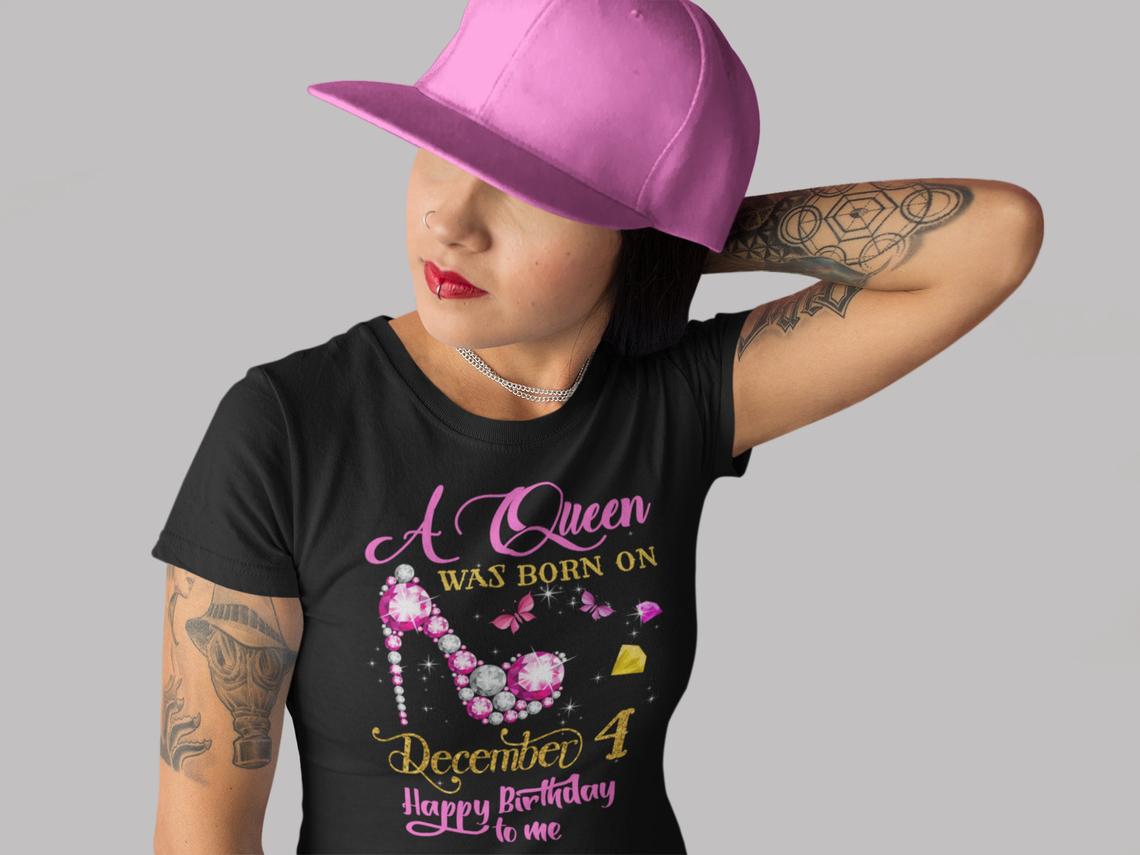 A Queen Was Born on December 4, 4th December Birthday Gift women t shirt black