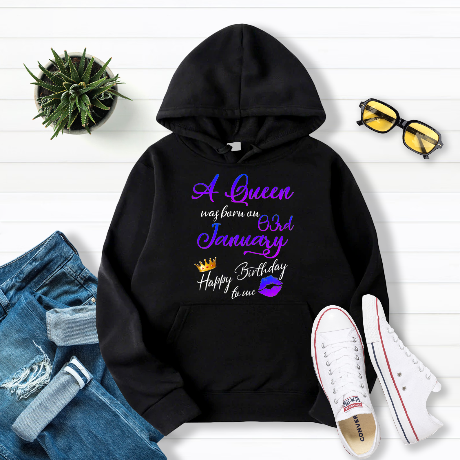 A queen was born on January 3rd happy birthday to me Pullover Hoodie Black S-5XL