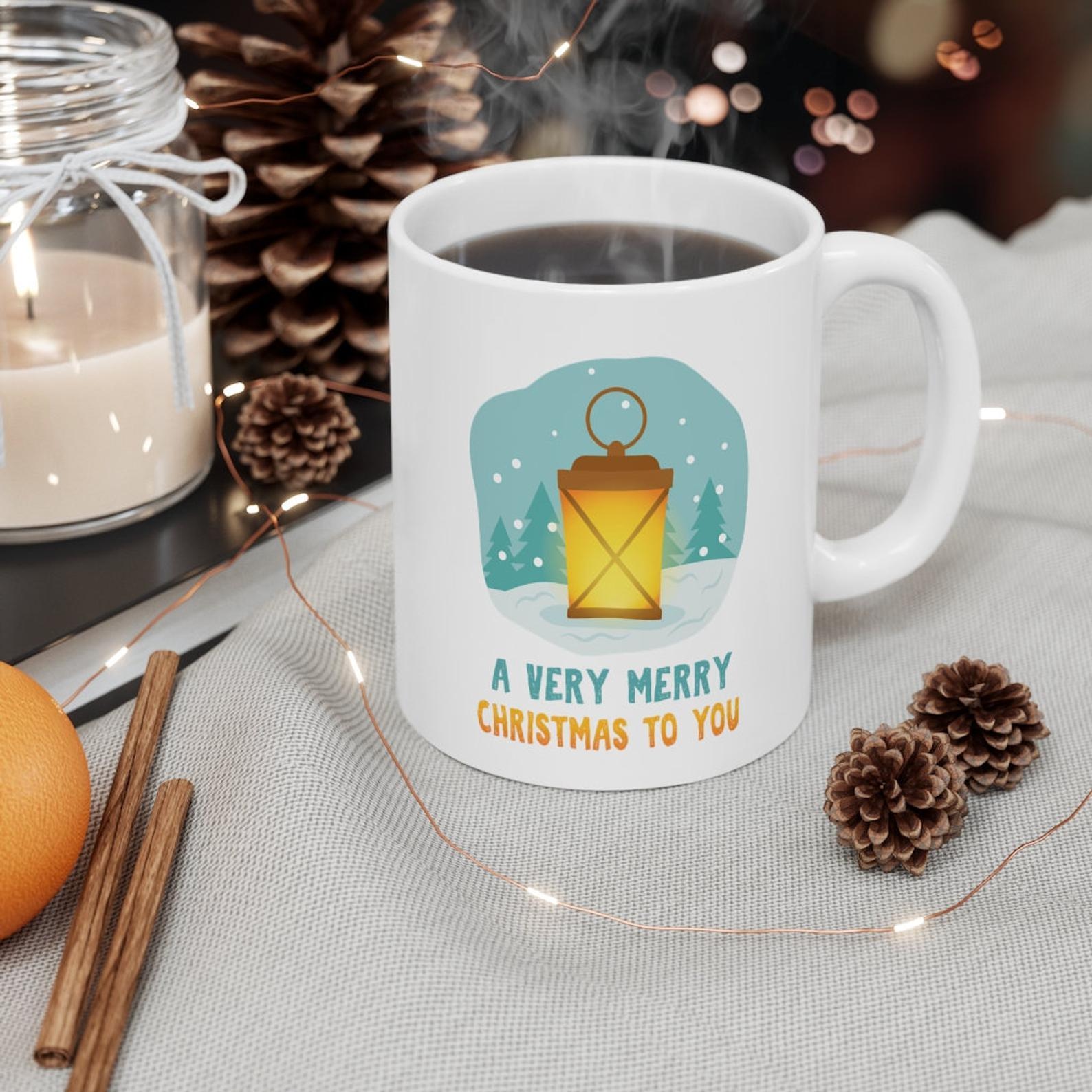 A very merry christmas Latern Christmas Gift Christmas Latern Merry Christmas Xmas latern Secret santa gift Mug White Ceramic 11-15oz Coffee Tea Cup